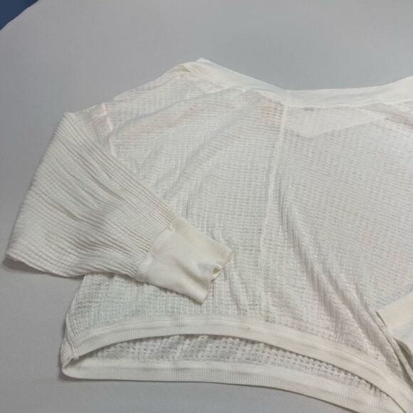 Free People Southside White Waffle Thermal Knit Top Size Small - Picture 8 of 9